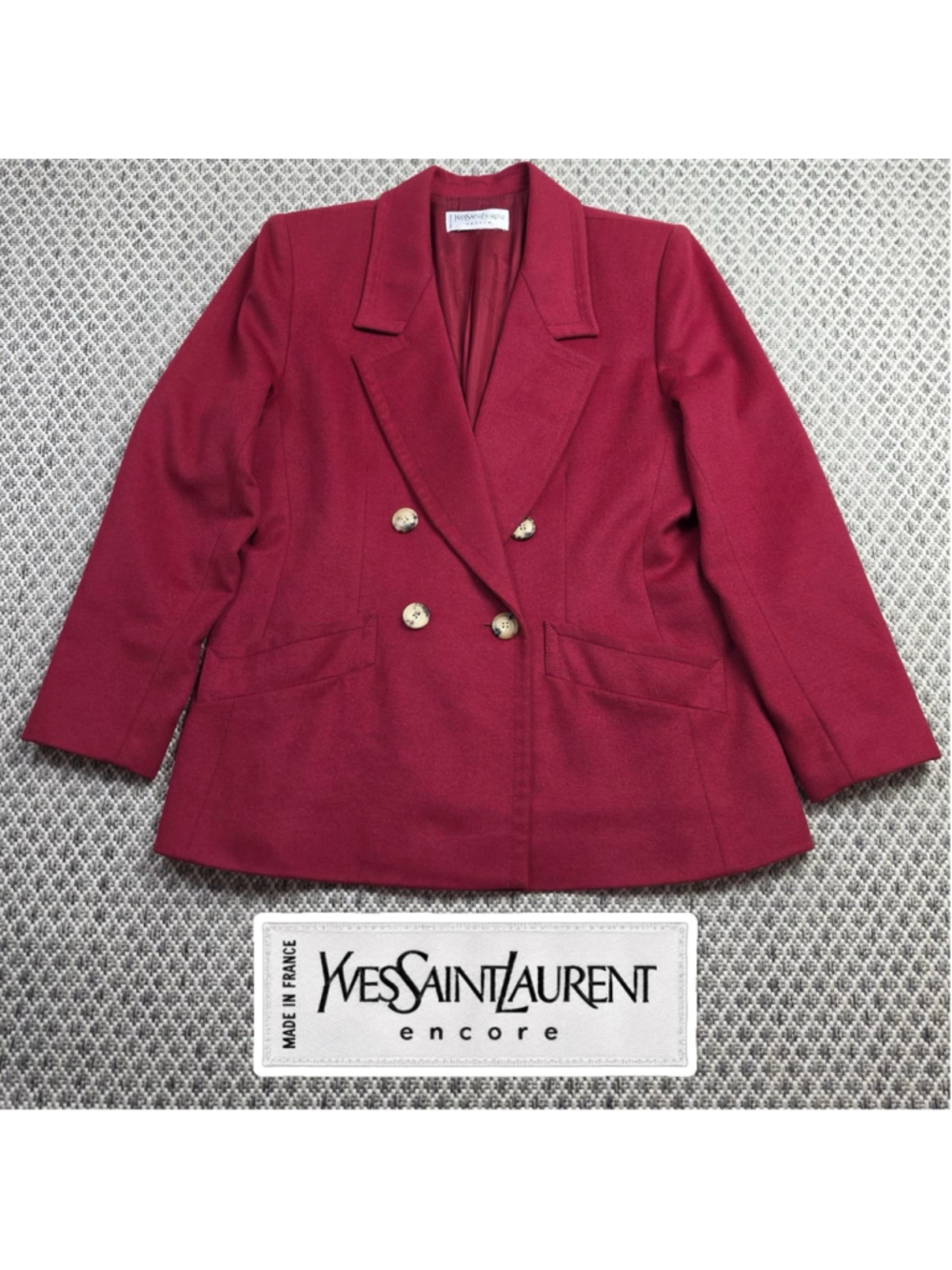 Vintage 90s Yves Saint Laurent Encore Womens Burgundy Double Breasted Blazer